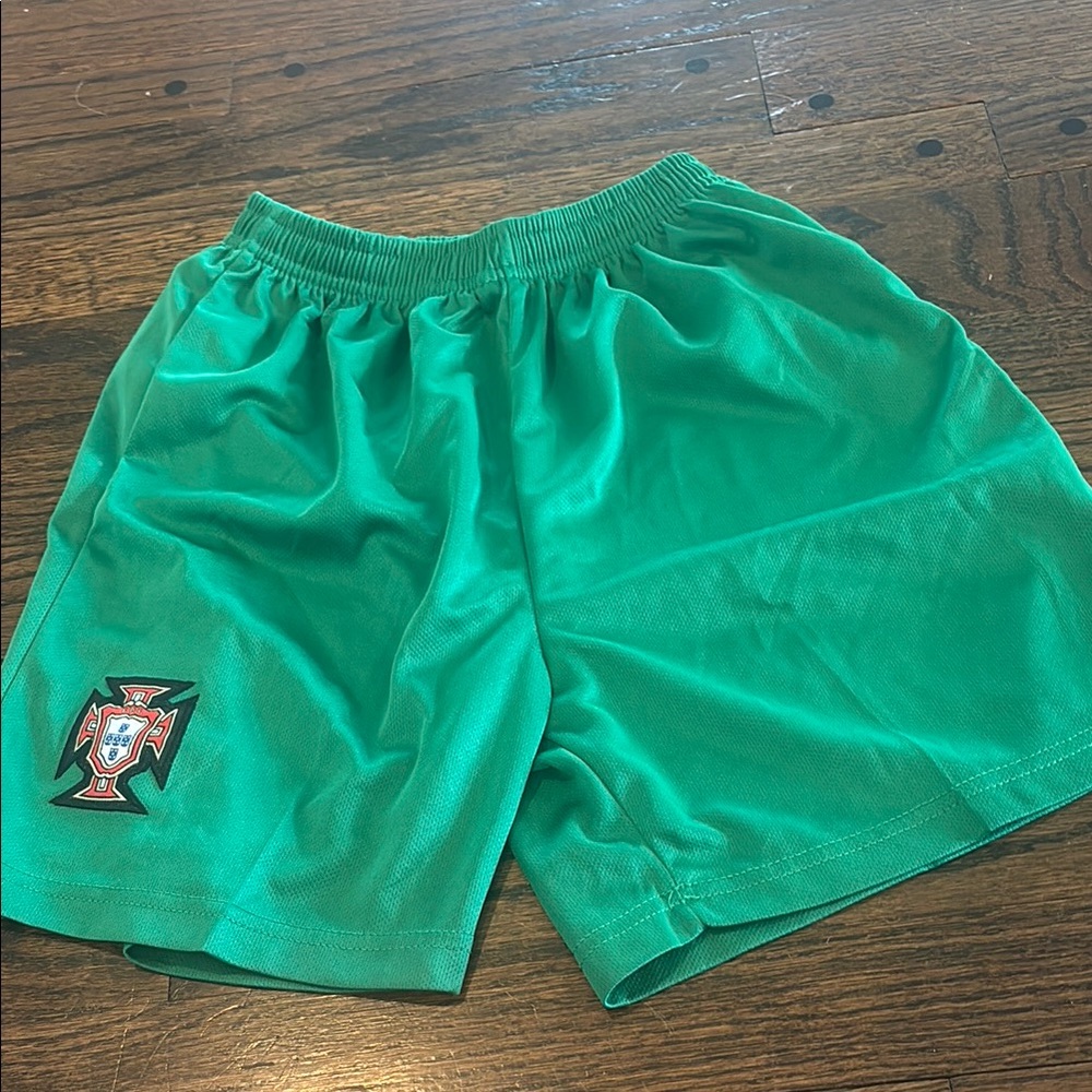Vibrant Green Portugal Shorts with Emblem